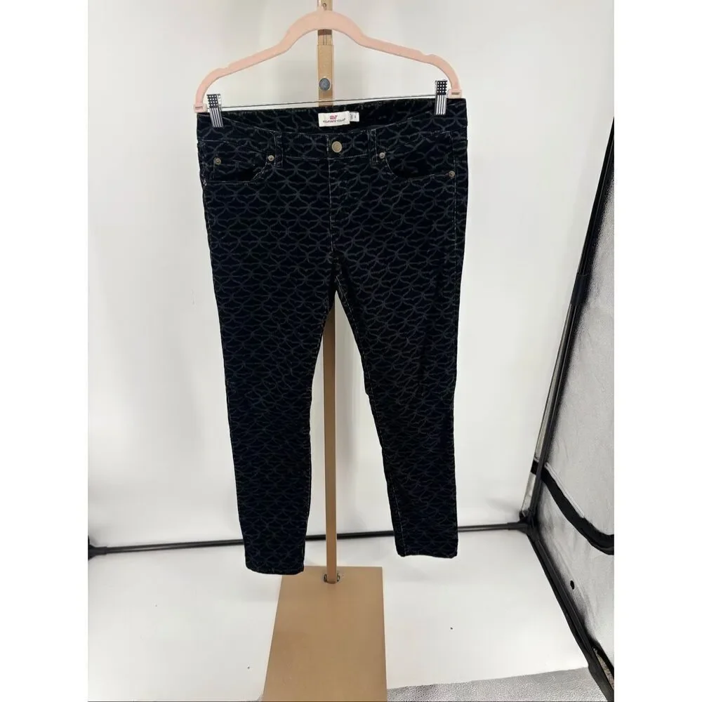 Vineyard Vines Whale Print Corduroy Skinny Pants Size 8 Black Gray